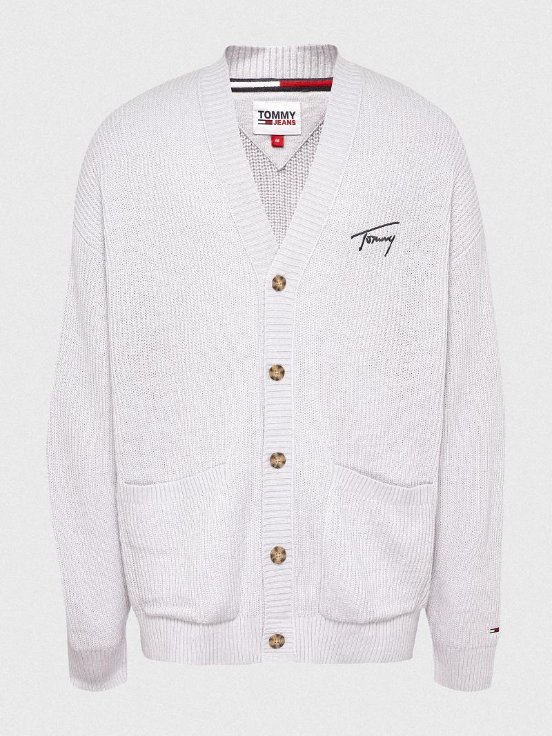 Férfi Tommy Hilfiger Solid oversized signature cardigan Pulóverek Szürke | HU 957KOR